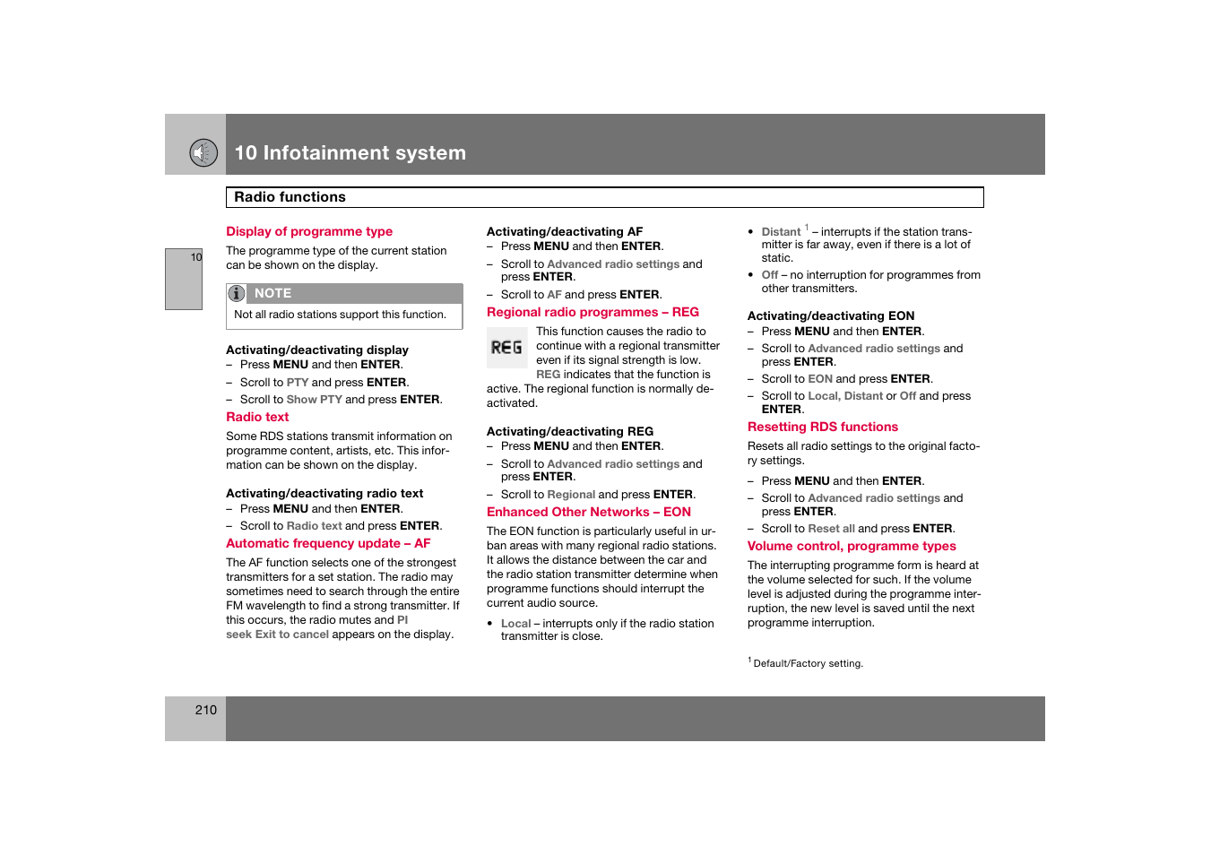 Display of programme type, 10 infotainment system | Volvo C70 User Manual | Page 211 / 251