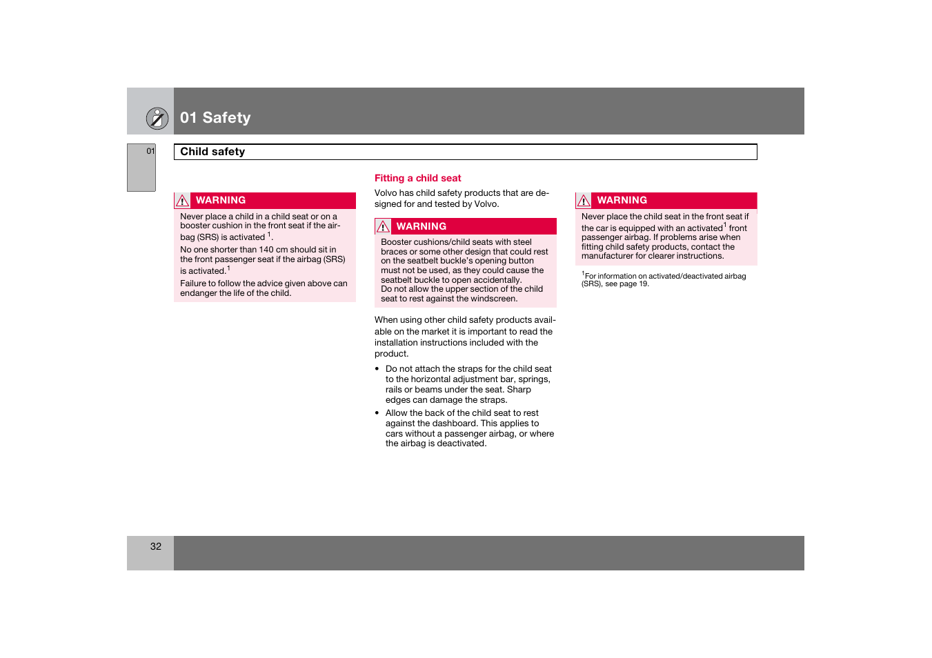 Fitting a child seat, 01 safety | Volvo C70 User Manual | Page 33 / 251