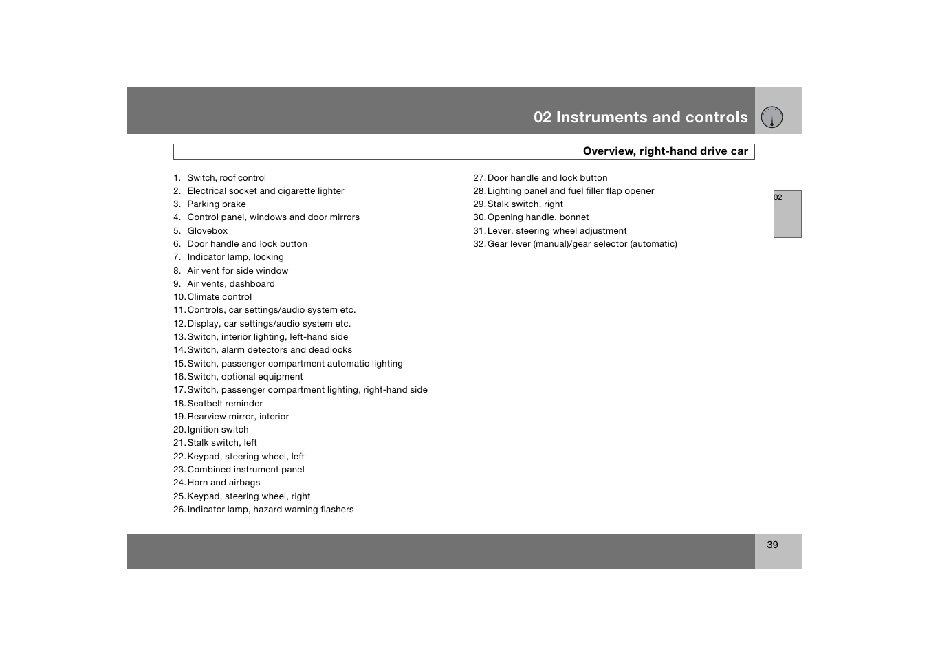 02 instruments and controls | Volvo C70 User Manual | Page 40 / 251