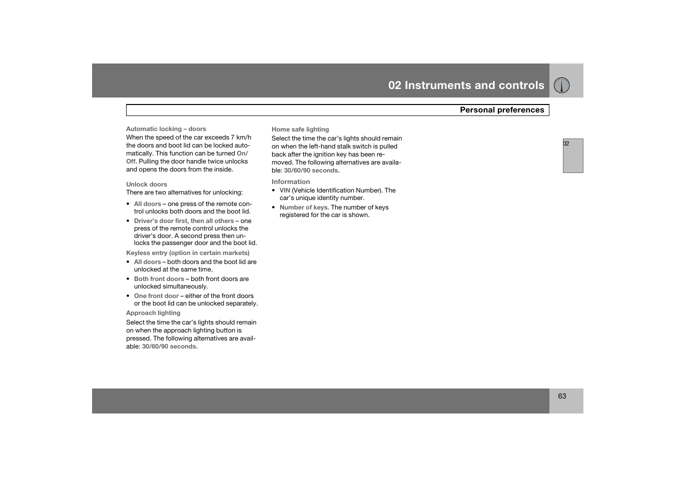 02 instruments and controls | Volvo C70 User Manual | Page 64 / 251