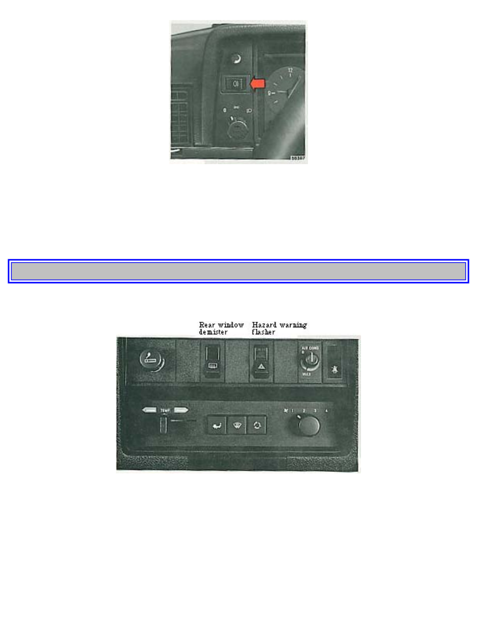 Rear window demister, heated seat, hazard warning, Flasher, 17 rear window demister | 18 hazard warning flashers | Volvo 240 User Manual | Page 19 / 126