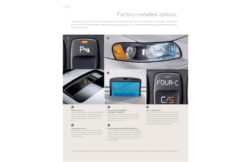 Factory-installed options | Volvo S60 User Manual | Page 30 / 44