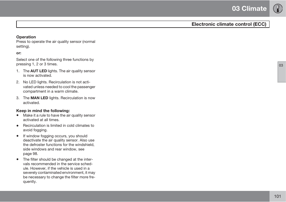 03 climate | Volvo XC90 User Manual | Page 101 / 302