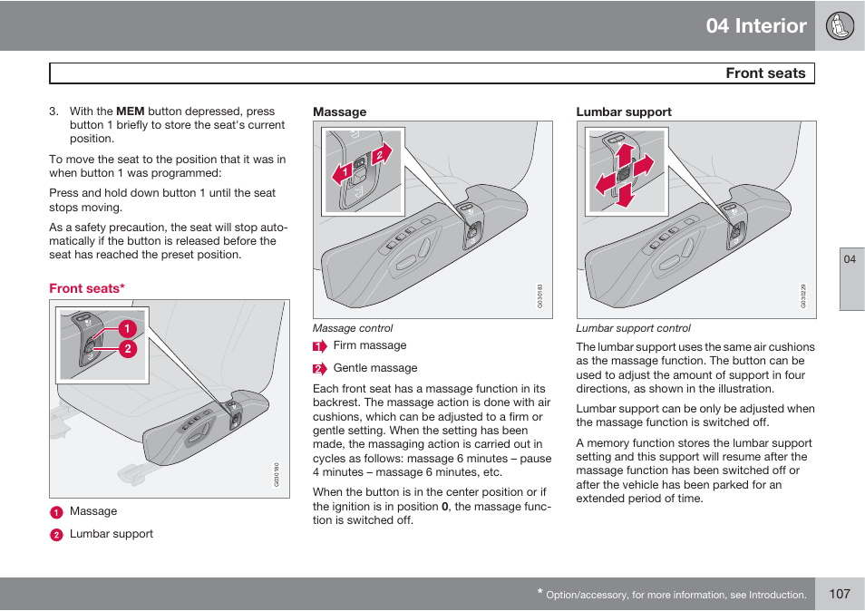 04 interior, Front seats | Volvo XC90 User Manual | Page 107 / 302