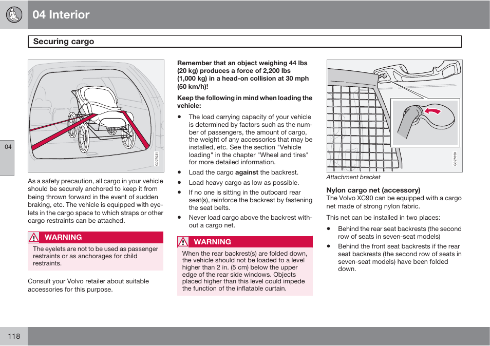 04 interior | Volvo XC90 User Manual | Page 118 / 302