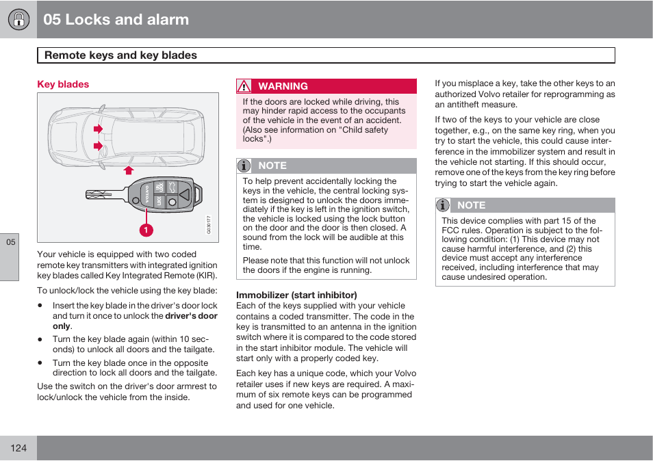 05 locks and alarm | Volvo XC90 User Manual | Page 124 / 302