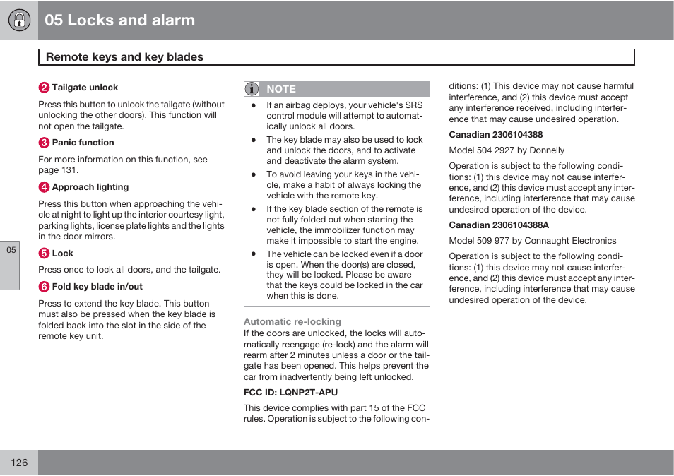 05 locks and alarm | Volvo XC90 User Manual | Page 126 / 302