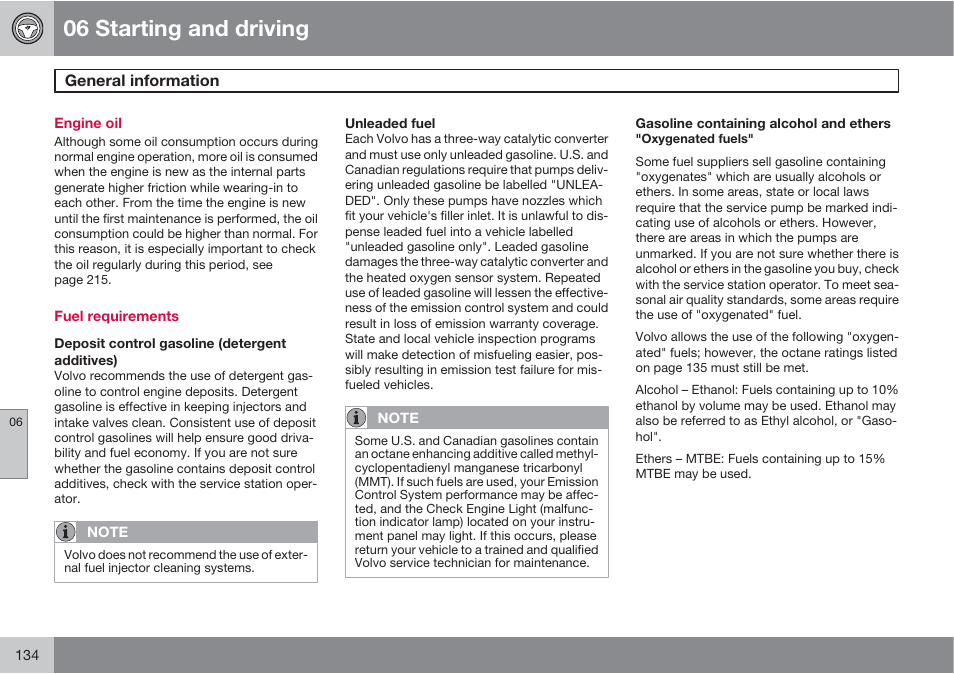 06 starting and driving | Volvo XC90 User Manual | Page 134 / 302