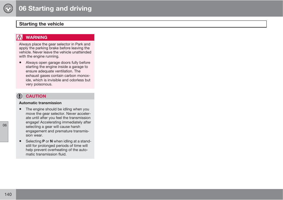 06 starting and driving | Volvo XC90 User Manual | Page 140 / 302