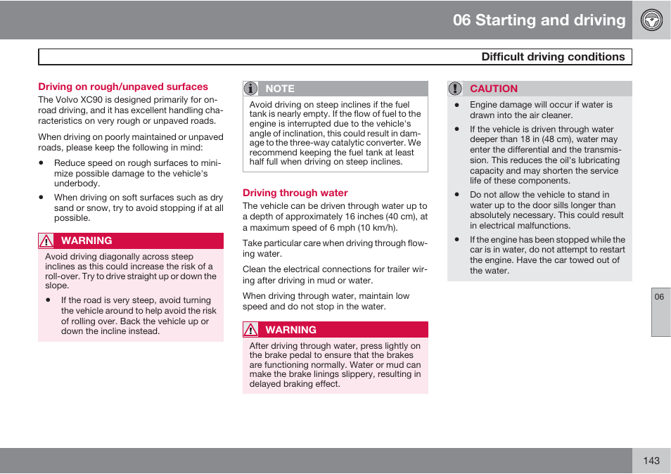 06 starting and driving | Volvo XC90 User Manual | Page 143 / 302