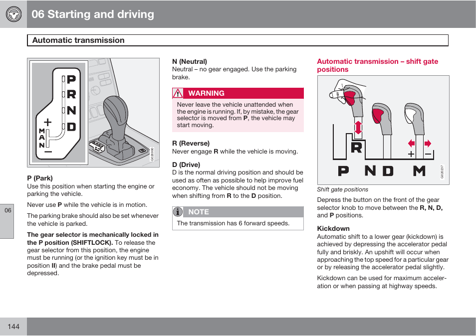 06 starting and driving | Volvo XC90 User Manual | Page 144 / 302