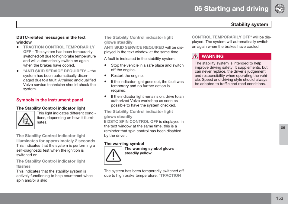 06 starting and driving | Volvo XC90 User Manual | Page 153 / 302