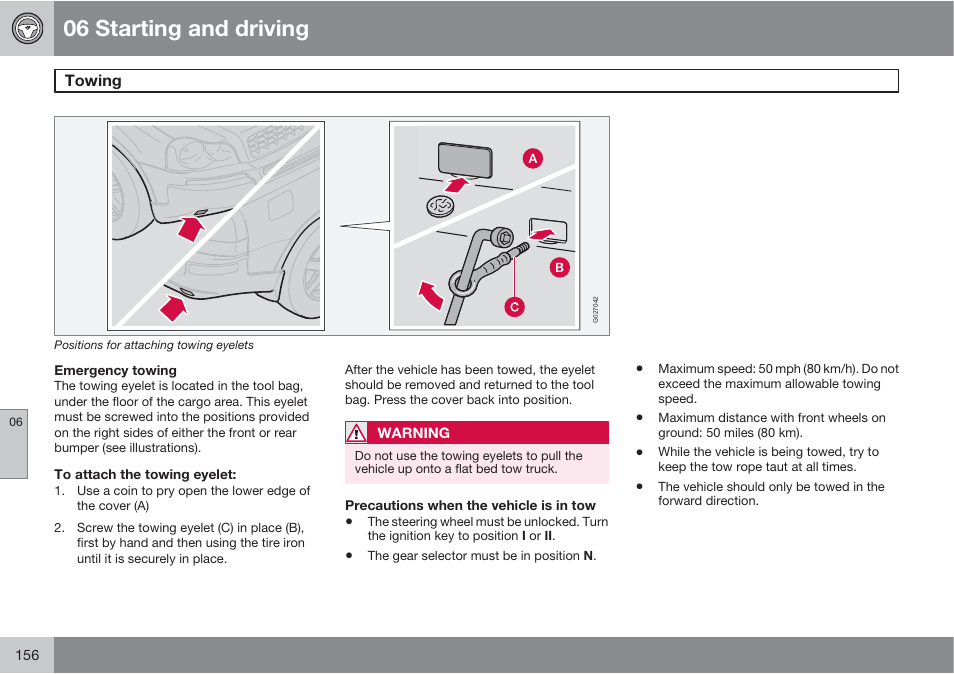 06 starting and driving | Volvo XC90 User Manual | Page 156 / 302