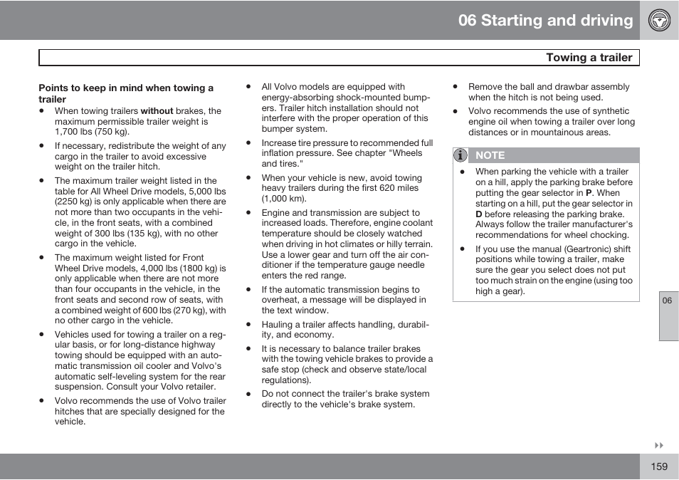 06 starting and driving | Volvo XC90 User Manual | Page 159 / 302