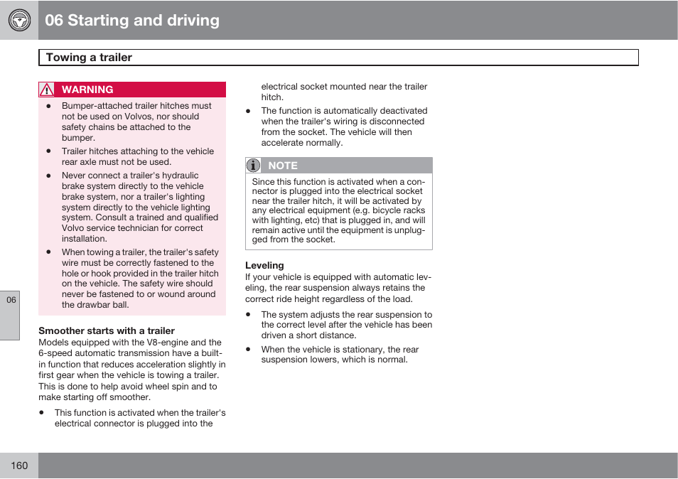 06 starting and driving | Volvo XC90 User Manual | Page 160 / 302