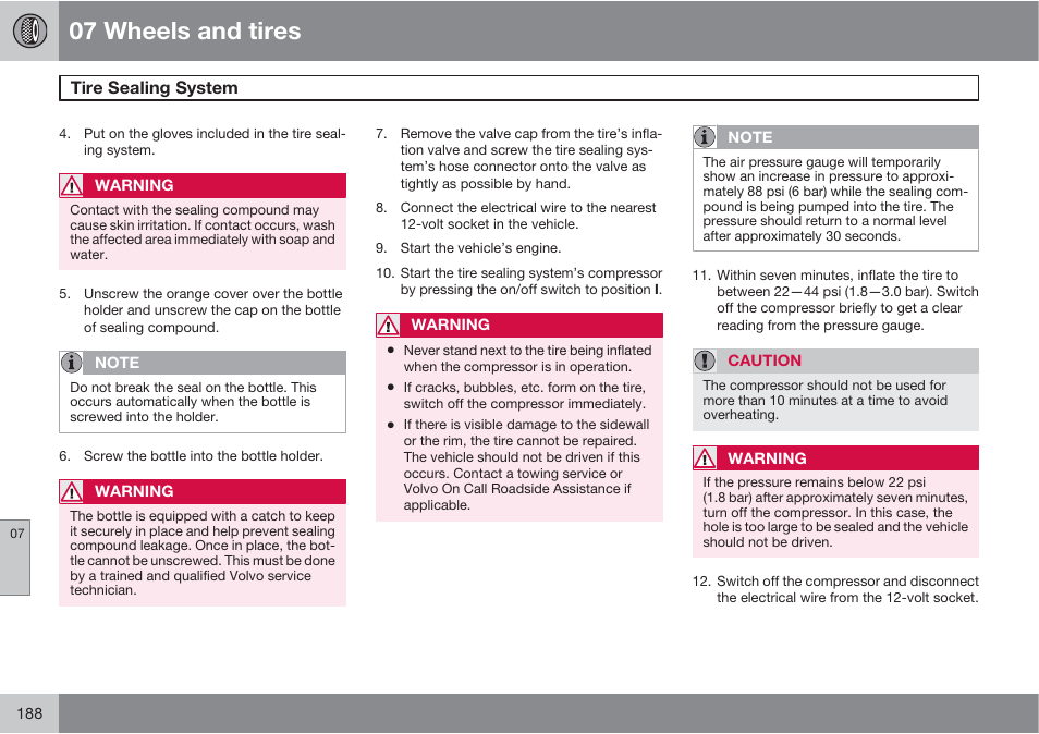 07 wheels and tires | Volvo XC90 User Manual | Page 188 / 302