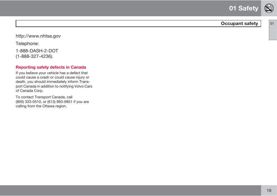 01 safety | Volvo XC90 User Manual | Page 19 / 302