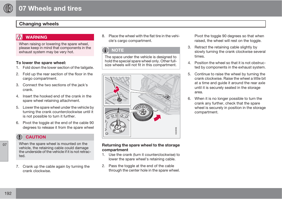 07 wheels and tires, Changing wheels | Volvo XC90 User Manual | Page 192 / 302