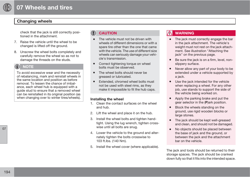 07 wheels and tires | Volvo XC90 User Manual | Page 194 / 302