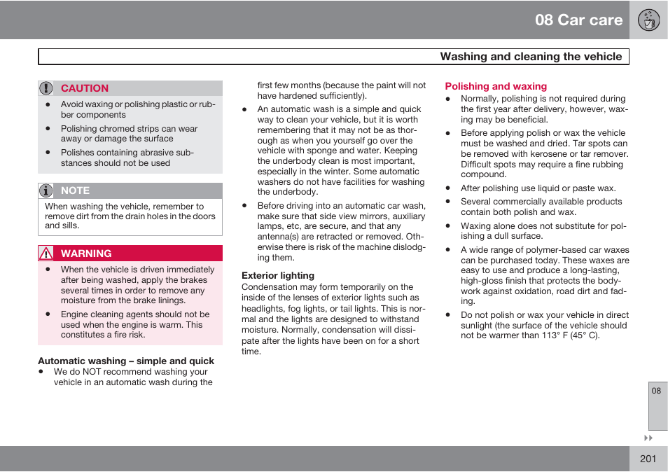 08 car care | Volvo XC90 User Manual | Page 201 / 302