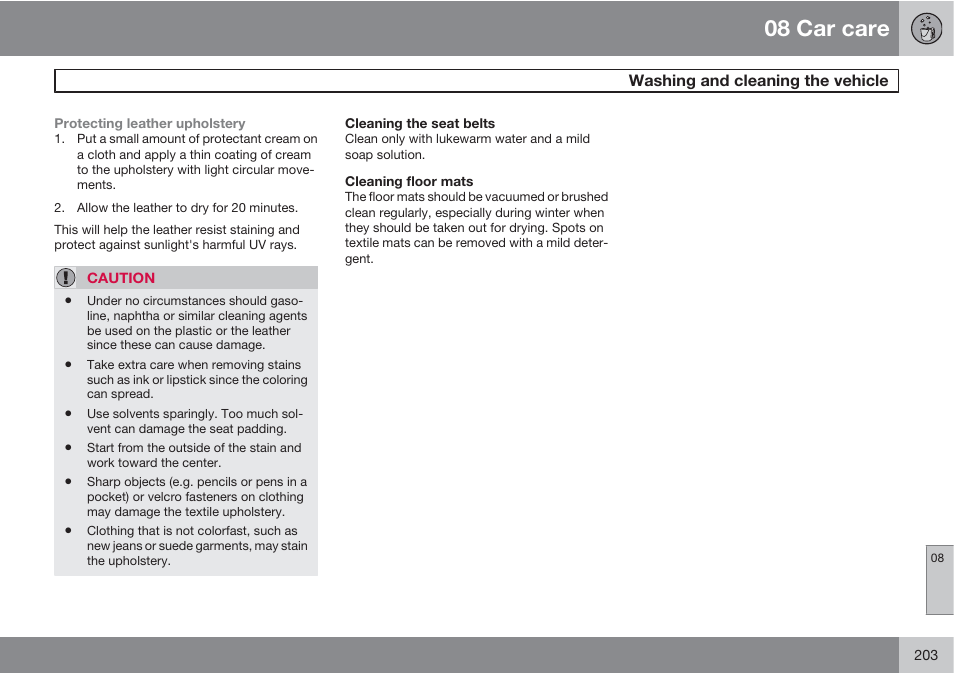 08 car care | Volvo XC90 User Manual | Page 203 / 302