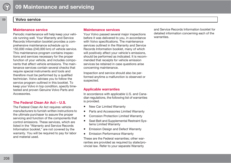 09 maintenance and servicing | Volvo XC90 User Manual | Page 208 / 302