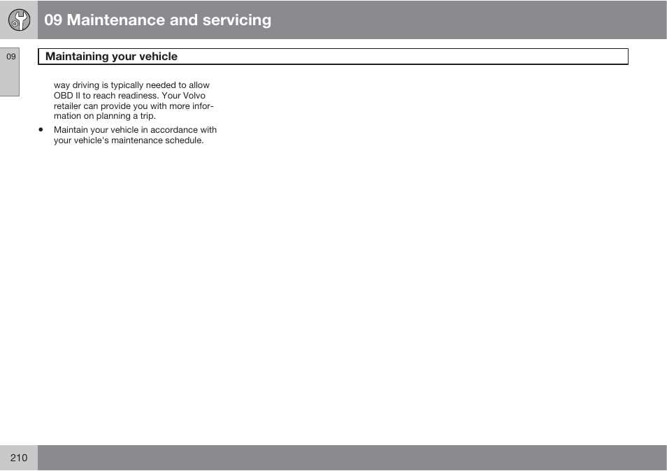 09 maintenance and servicing | Volvo XC90 User Manual | Page 210 / 302
