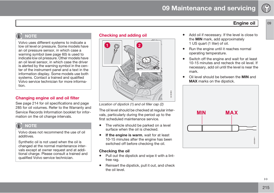 09 maintenance and servicing | Volvo XC90 User Manual | Page 215 / 302