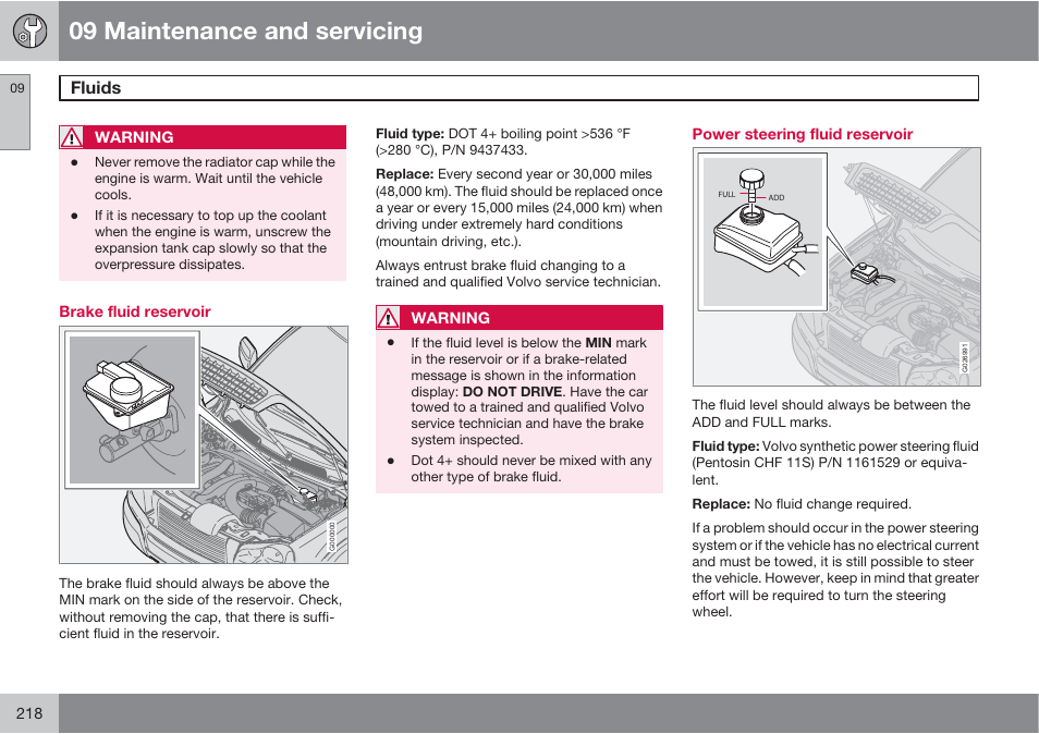 09 maintenance and servicing | Volvo XC90 User Manual | Page 218 / 302