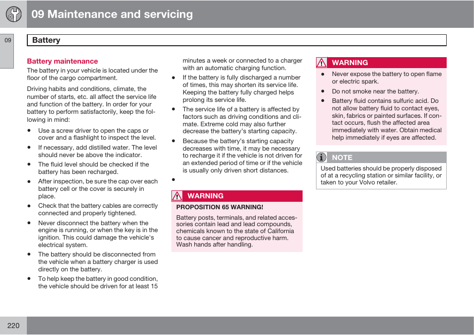 09 maintenance and servicing | Volvo XC90 User Manual | Page 220 / 302