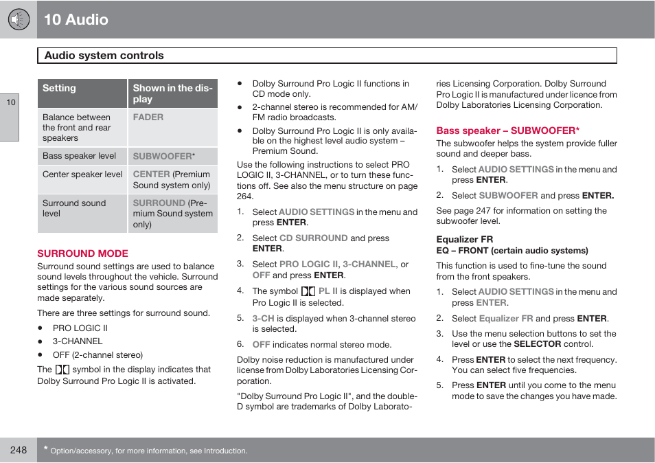 10 audio | Volvo XC90 User Manual | Page 248 / 302