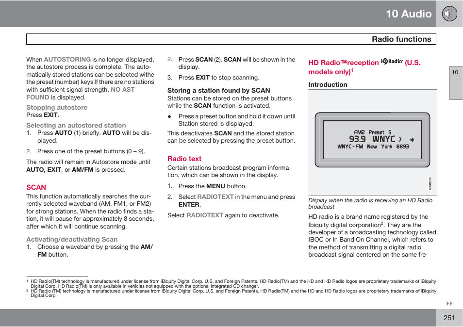 10 audio, Radio functions | Volvo XC90 User Manual | Page 251 / 302