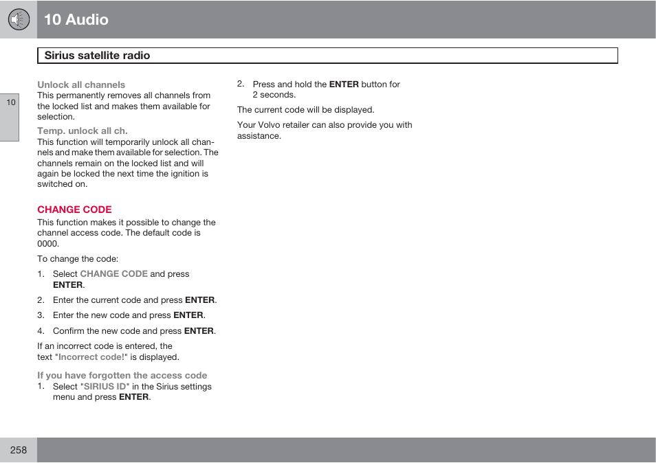 10 audio | Volvo XC90 User Manual | Page 258 / 302