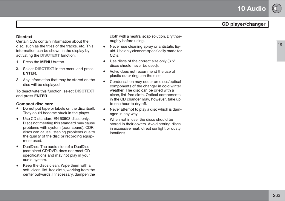 10 audio | Volvo XC90 User Manual | Page 263 / 302