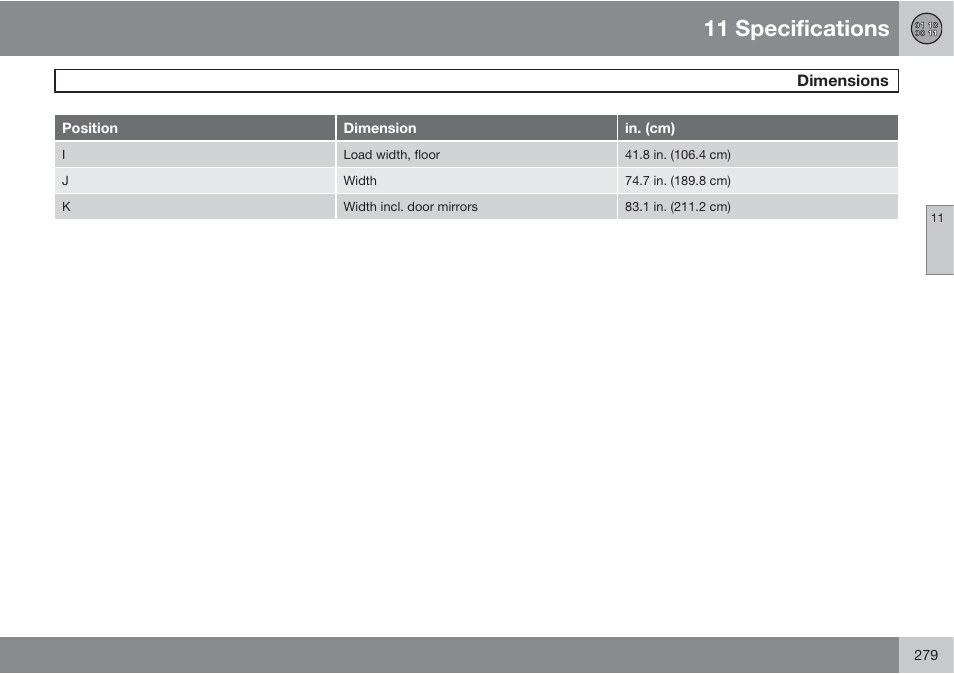 11 specifications | Volvo XC90 User Manual | Page 279 / 302