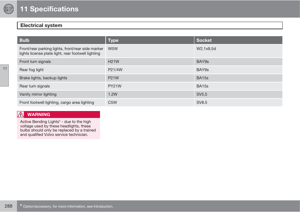 11 specifications | Volvo XC90 User Manual | Page 288 / 302