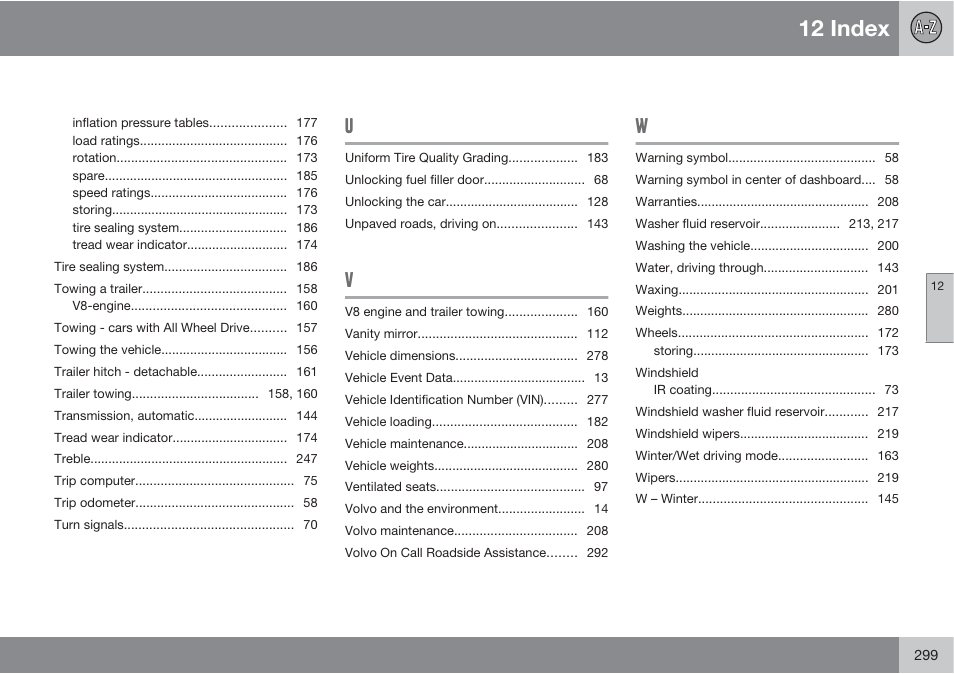 12 index | Volvo XC90 User Manual | Page 299 / 302