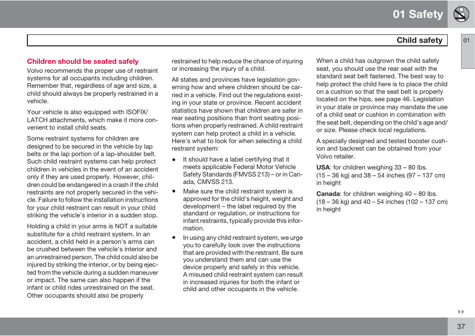 01 safety | Volvo XC90 User Manual | Page 37 / 302