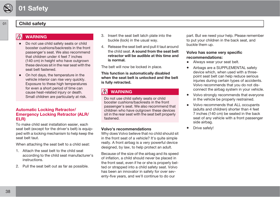 01 safety | Volvo XC90 User Manual | Page 38 / 302