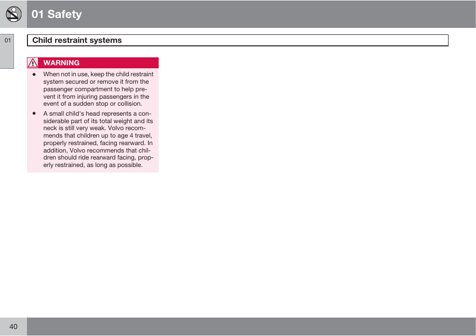 01 safety | Volvo XC90 User Manual | Page 40 / 302