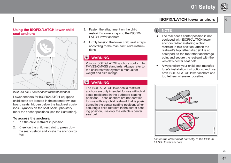 01 safety | Volvo XC90 User Manual | Page 47 / 302