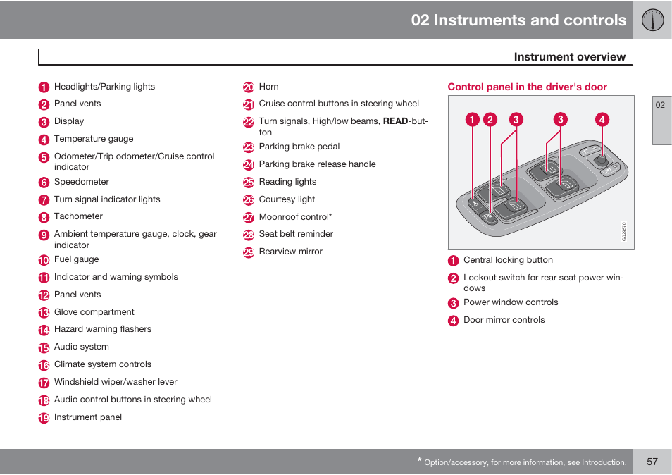 02 instruments and controls, Instrument overview | Volvo XC90 User Manual | Page 57 / 302