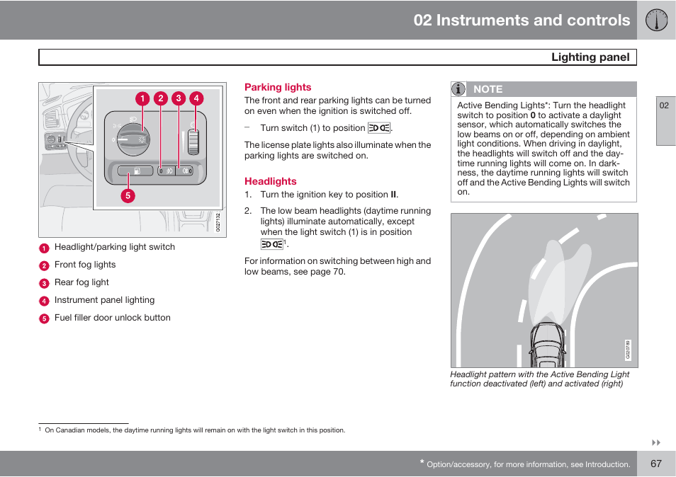 02 instruments and controls, Lighting panel | Volvo XC90 User Manual | Page 67 / 302