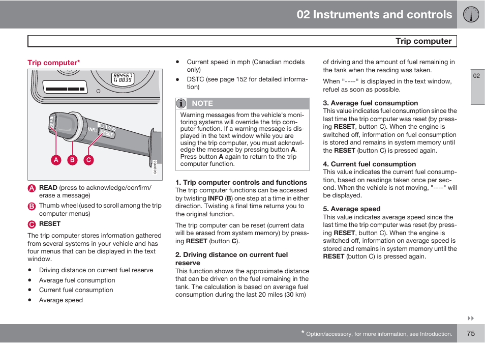 02 instruments and controls | Volvo XC90 User Manual | Page 75 / 302