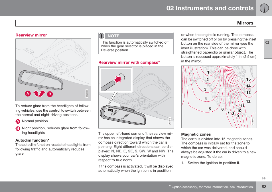 02 instruments and controls, Mirrors | Volvo XC90 User Manual | Page 83 / 302