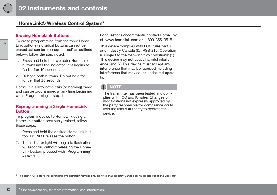 02 instruments and controls, Homelink® wireless control system | Volvo XC90 User Manual | Page 90 / 302