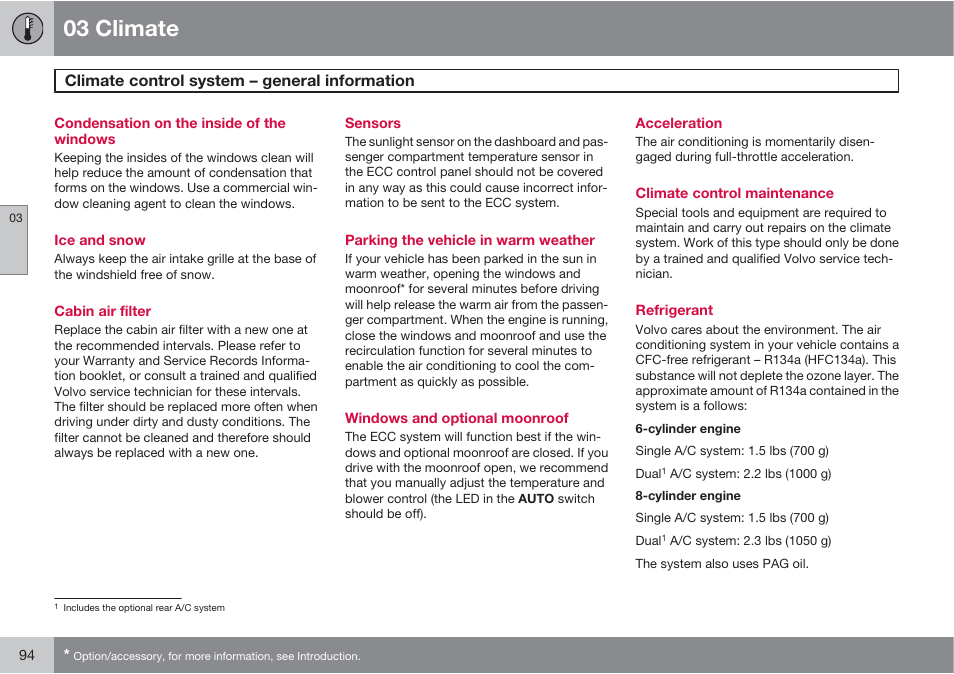 03 climate, Climate control system – general information | Volvo XC90 User Manual | Page 94 / 302