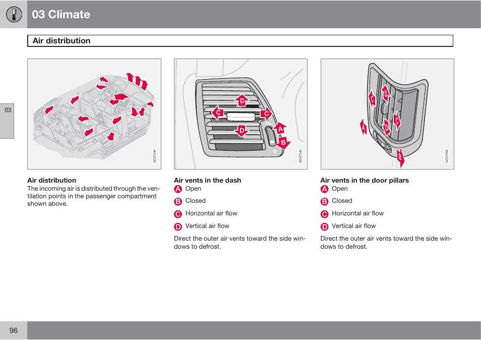 03 climate, Air distribution | Volvo XC90 User Manual | Page 96 / 302