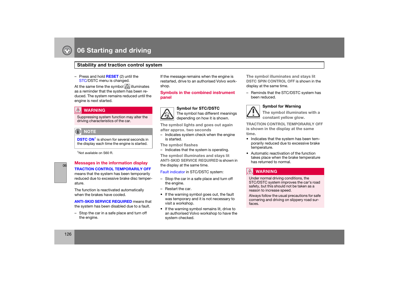 06 starting and driving | Volvo S60 S60R User Manual | Page 127 / 265