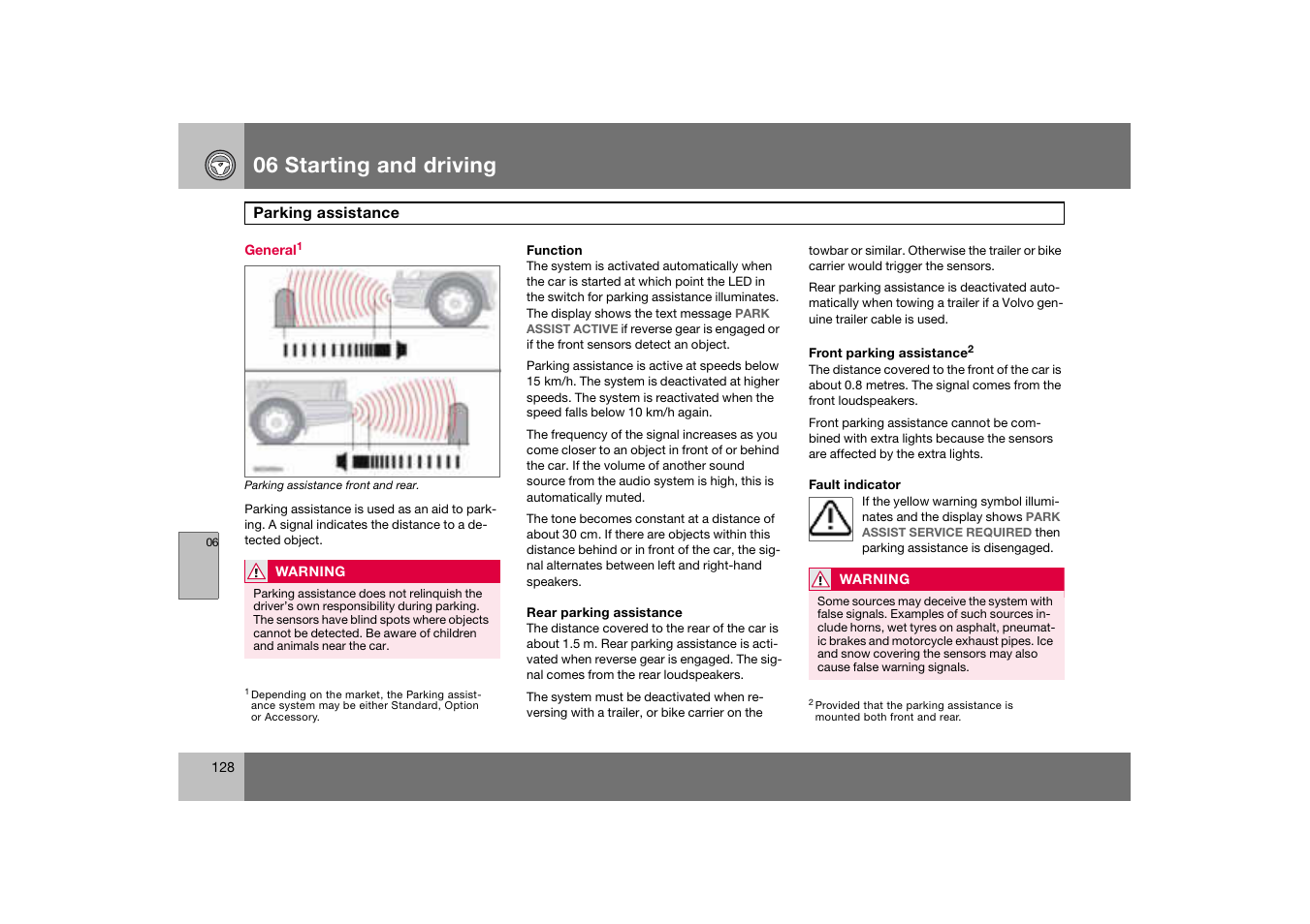 General, Parking assistance, 06 starting and driving | Volvo S60 S60R User Manual | Page 129 / 265